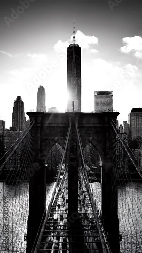 Dramatic Black and White View of the Brooklyn Bridge and New York City Skyline