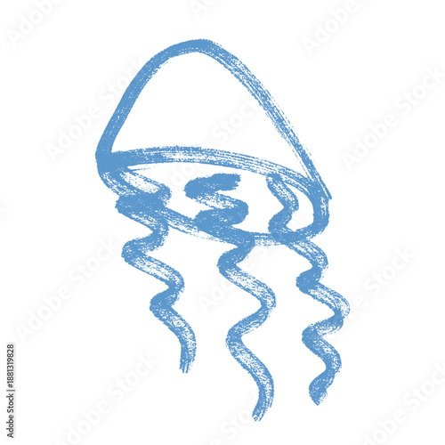 Hand drawn blue jellyfish doodle Sea animal illustration Cute marine underwater creature Medusa sketch clipart Single element for web, design, decor, children's print