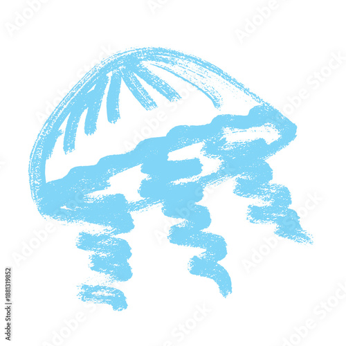 Hand drawn blue jellyfish doodle Sea animal illustration Cute marine underwater creature Medusa sketch clipart Single element for web, design, decor, children's print