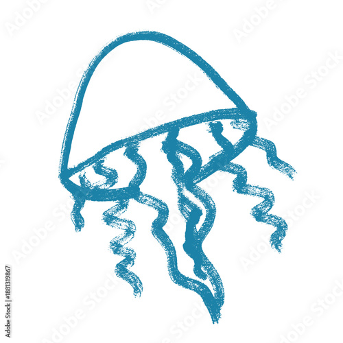 Hand drawn blue jellyfish doodle Sea animal illustration Cute marine underwater creature Medusa sketch clipart Single element for web, design, decor, children's print