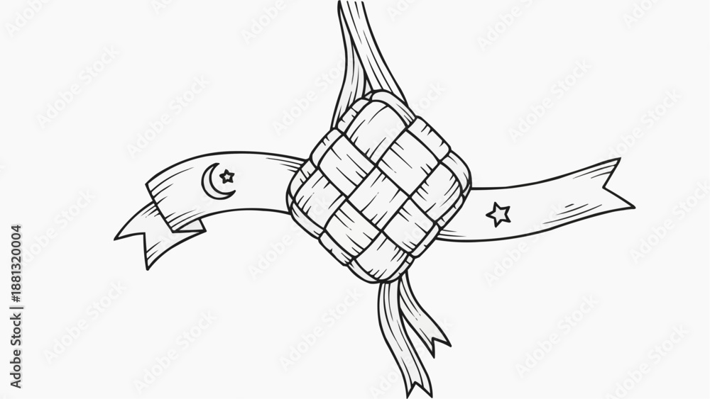 Obraz premium Ramadan Outline Illustration Set with Islamic Elements on White Background