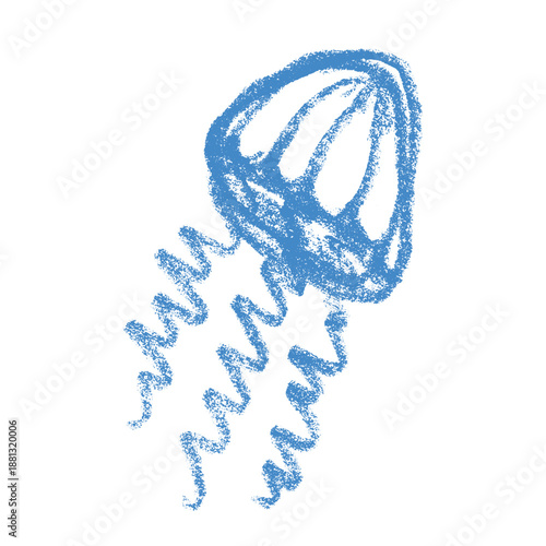 Hand drawn blue jellyfish doodle Sea animal illustration Cute marine underwater creature Medusa sketch clipart Single element for web, design, decor, children's print