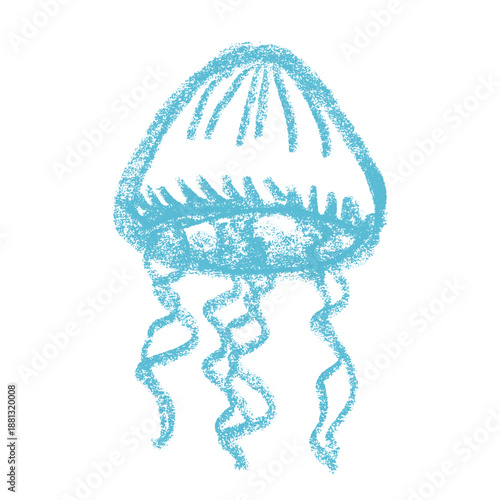 Hand drawn blue jellyfish doodle Sea animal illustration Cute marine underwater creature Medusa sketch clipart Single element for web, design, decor, children's print