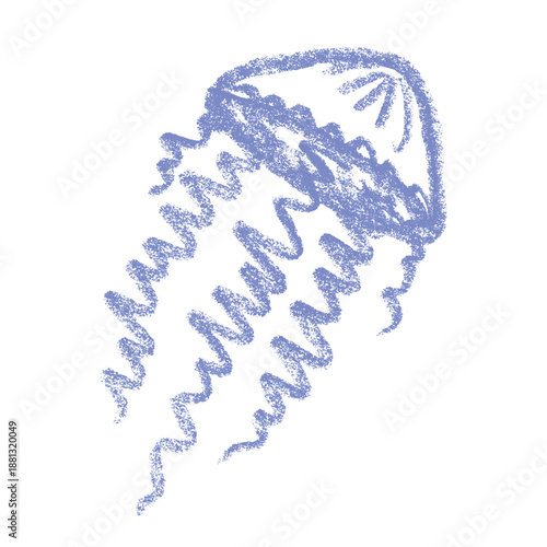 Hand drawn blue jellyfish doodle Sea animal illustration Cute marine underwater creature Medusa sketch clipart Single element for web, design, decor, children's print