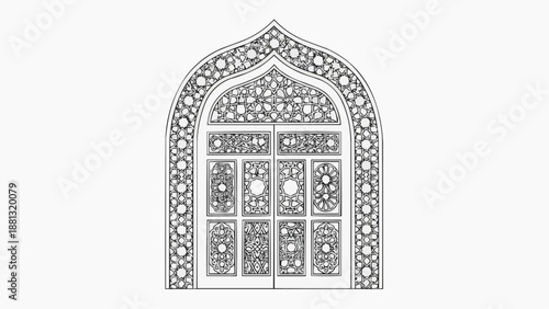 Konstfotografi Ramadan Outline Illustration Set with Islamic Elements on White Background