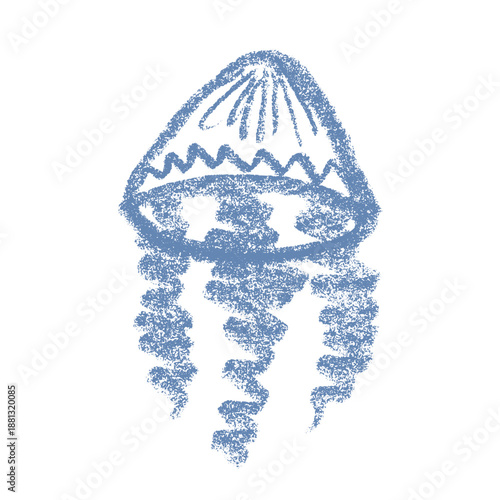 Hand drawn blue jellyfish doodle Sea animal illustration Cute marine underwater creature Medusa sketch clipart Single element for web, design, decor, children's print