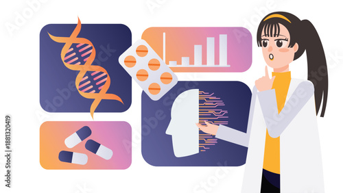 Medical Research and DNA Analysis with Healthcare Statistics and Patient Profile Illustration