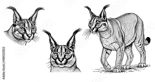Caracal lynx engraving illustration for elegant predator branding