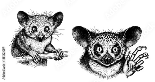 Aye-aye lemur engraving illustration for exotic brand storytelling