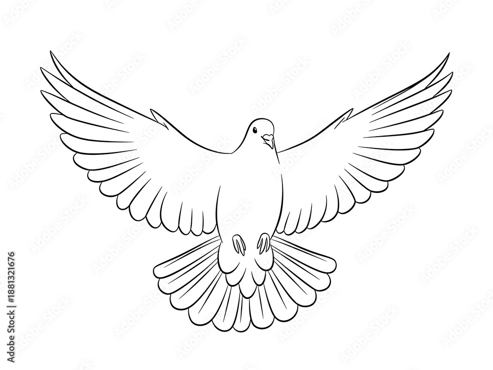 Fototapeta premium Dove Flying with Spread Wings Isolated on White Background