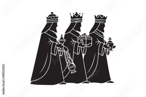 The Three Wise Men, Journeying to Bethlehem Bearing Gifts silhouette vector art