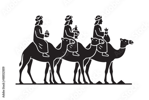 The Three Wise Men, Journeying to Bethlehem Bearing Gifts silhouette vector art
