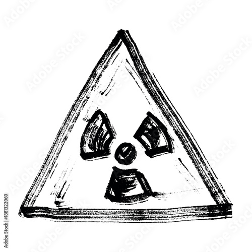 Hand drawn radiation sign Nuclear radiation hazard symbol Radioactive danger warning sign clipart in doodle style Nuclear safety Radioactive waste Single element for print, web, design, decor