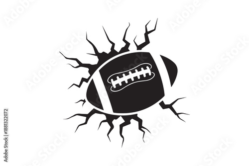 American football smashing through cracked wall silhouette vector art