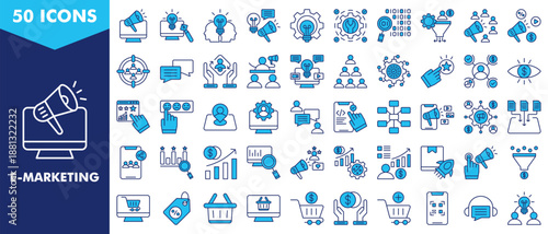 e-marketing icon set collection. icon set contain advertising, branding, awareness, campaign, strategy, optimization, analytics, conversion, engagement, promotion. simple vector illustration.