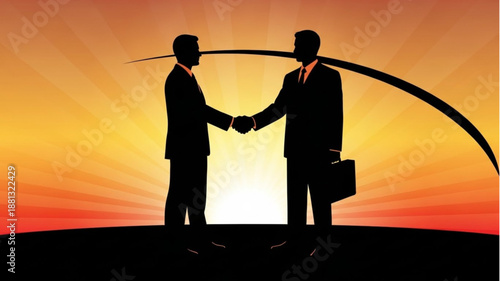 Businessmen shaking hands with long noses symbolizing dishonesty.