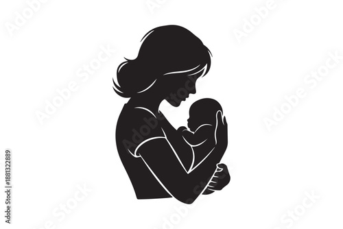 Mother Holding Her Newborn Baby Silhouettes for Maternity and Parenthood silhouette vector art
