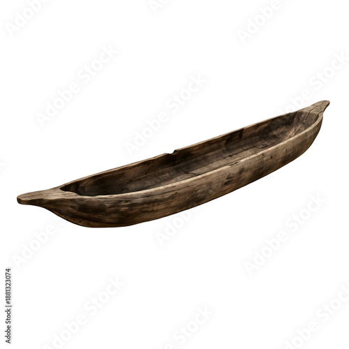 Primitive Wooden Canoe Isolated