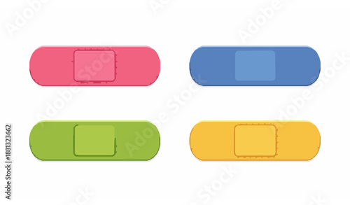 Double-Sided Colorful Plaster Bandage Vector Set Pink Blue Green Yellow Medical Patch Illustration