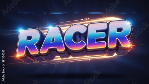 Dynamic Racer Text Effect with Neon Glow and Speed Trails.