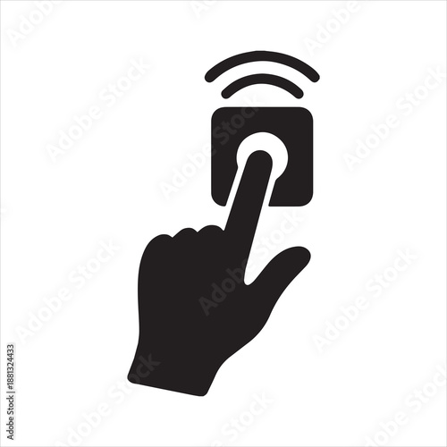 Silhouette finger pushing button doorbell with signal vector Illustrator