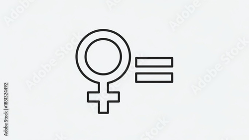Female gender equality symbol with equal sign on white background representing feminism and women's rights