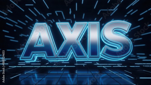 Futuristic Metallic AXIS Text with Blue Neon Glow on a Dark Digital Background.