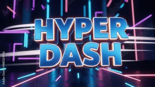 Hyper Dash Text with Neon Light Trails on Dark Background.