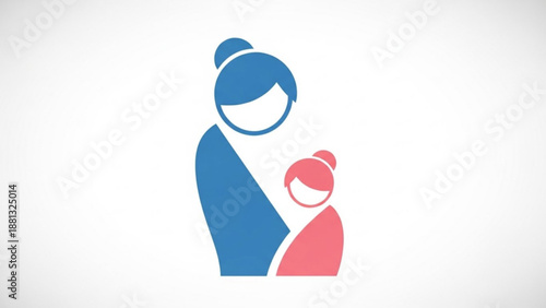 Mother and child love family bond parenthood care nurturing blue and pink colors minimalistic illustration symbol of love and protection