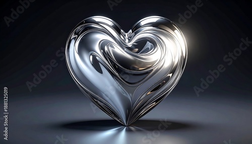 Shiny Metallic Heart Sculpture with Swirling Textures.