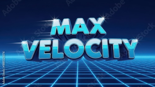 Max Velocity 3D Text Effect on a Futuristic Blue Grid Background with Speed Lines.