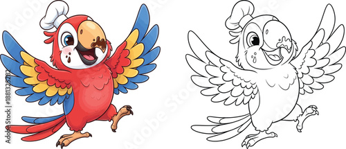 Happy Chef Parrot with Chocolate on Beak Playful Bird for Food Tropical and Fun Themes