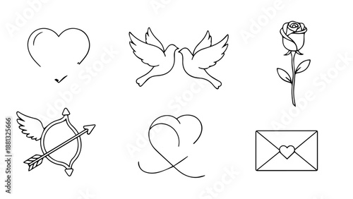 Symbolic illustrations of love and connection isolated on white background, Vector