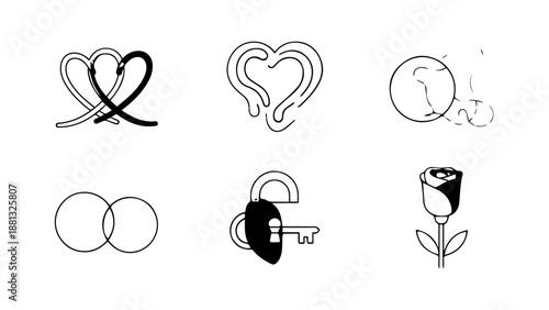 Collection of symbolic love illustrations isolated on white background, Vector