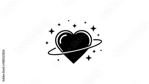 Heart on orbit with stars isolated on white background, Vector