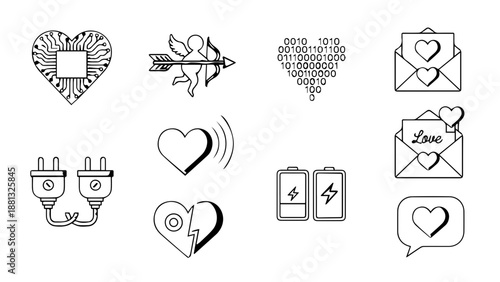 Collection of heart and communication icons isolated on white background, Vector