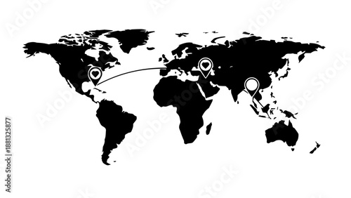 Global air travel route isolated on white background, Vector