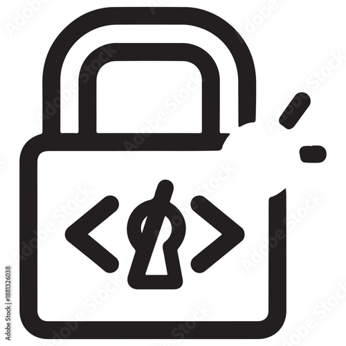 Minimalist Black Outline Icon of Unlocked Code Security Padlock