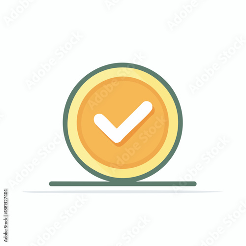 Gold Coin with Check Mark Confirmation for Payment or Achievement, Success and Approval.