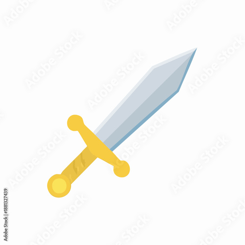 Isolated vector illustration of a cartoonish grey sword with golden handle. Weapon, fight, and sharp objects concept.