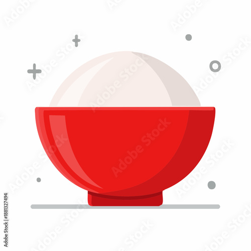 Red Bowl Filled with Cooked Rice Presenting a Simple Nourishing Asian Meal, Healthy Staple