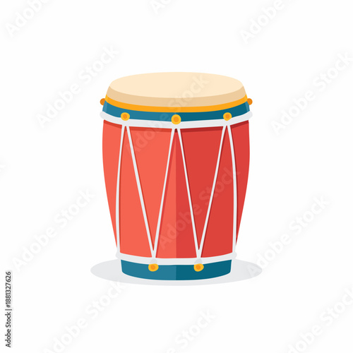 Single Red Conga Drum with White Ropes Vector Illustration