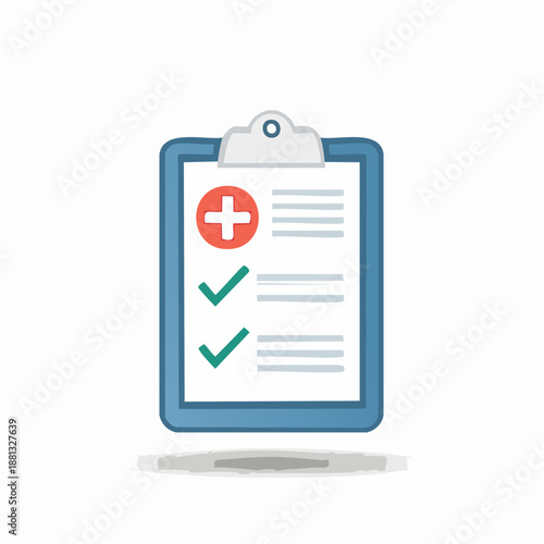 Medical Clipboard with Red Cross and Green Checkmarks Healthcare Record Keeping