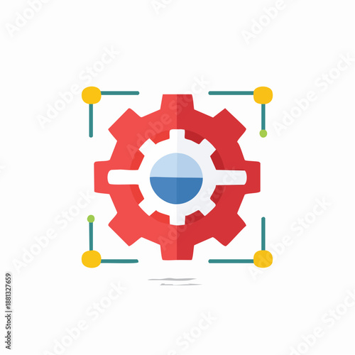 Geometric Gear and Node Connection Network Diagram Illustration, Mechanism Symbol