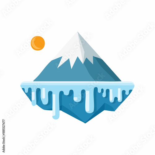Floating Mountain Landscape with Ice and Sun Illustration for Environment or Game Design