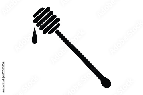 Honey dipper stick with dripping honey silhouette vector, Honey dipper silhouette, dripping honey icon