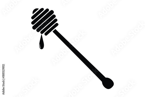 Honey dipper stick with dripping honey silhouette vector, Honey dipper silhouette, dripping honey icon