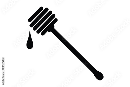 Honey dipper stick with dripping honey silhouette vector, Honey dipper silhouette, dripping honey icon