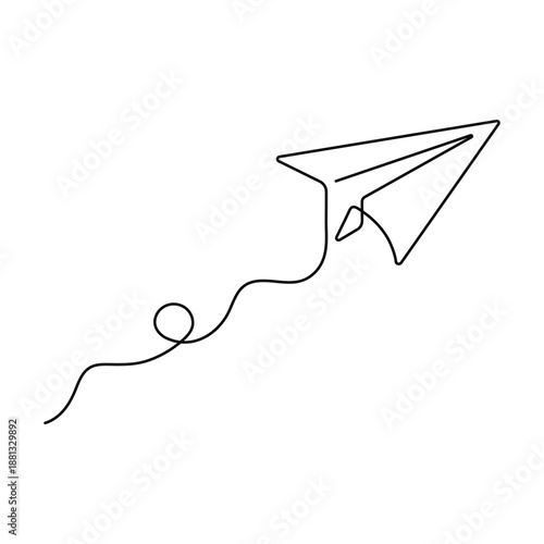 continuous one line art of a paper plane. Single line art paper plane vector illustration.