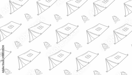 Camping Tent Seamless Pattern Monochrome Outdoor Background